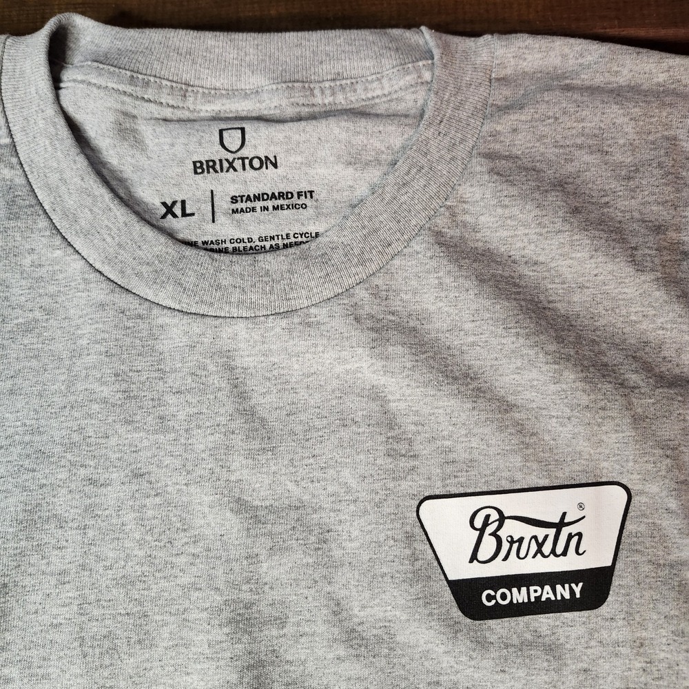 Brixton Mens Gray Logo Graphic Print Crew Neck Short Sleeve T-Shirt XL